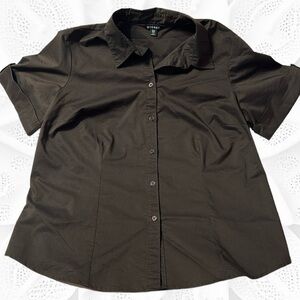 Short sleeve button down dress shirt. Brown slightly stretchy. Women’s 16W.